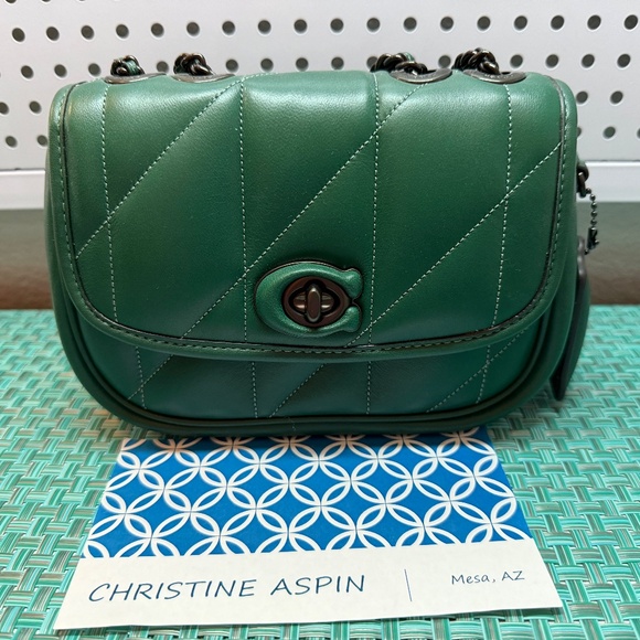 COACH Quilted Pillow Madison 18 Shoulder Bag CA086 Dark Pine/Gunmetal - Picture 3 of 13